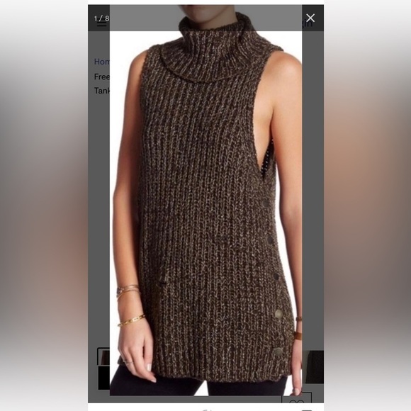 FREE PEOPLE - VALENTINA SLEEVELESS TURTLENECK KNIT CHOCOLATE BROWN SWEATER - Picture 1 of 9